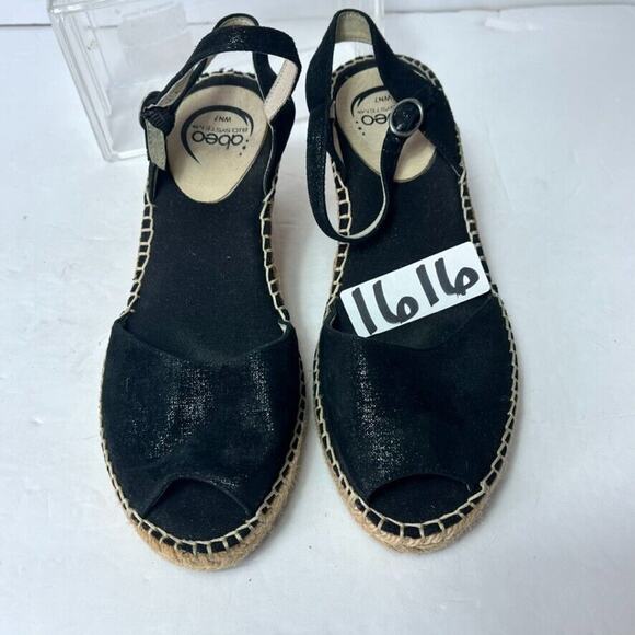 Abeo Sandals Womens Dahlia Spadrilles Wedges Black Size 7 Ankle Strap Buckle - Picture 13 of 13